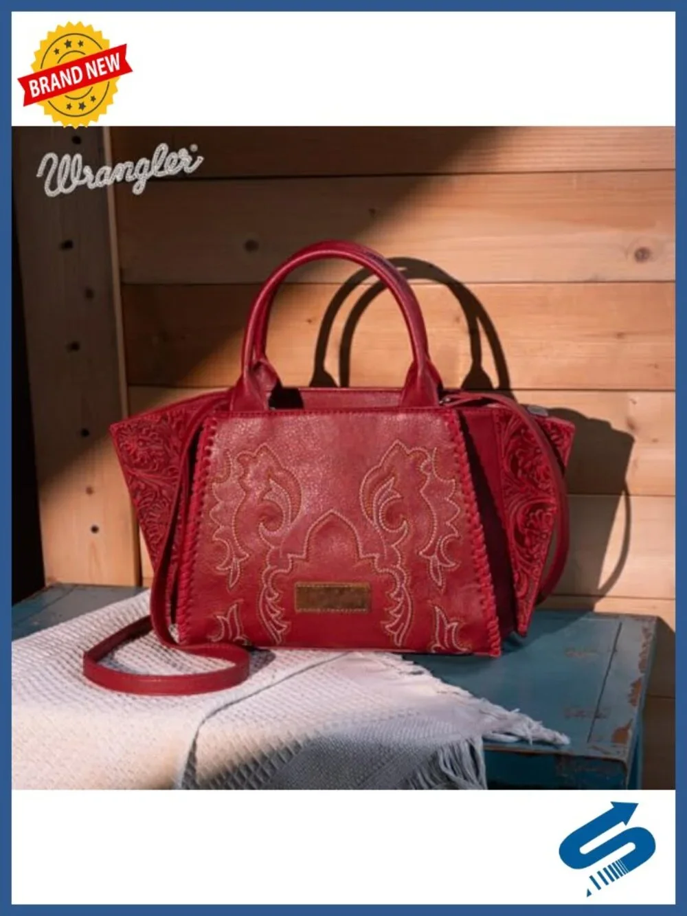 Wrangler Embroidered Tote Bag Faux Leather Top Handle Crossbody
